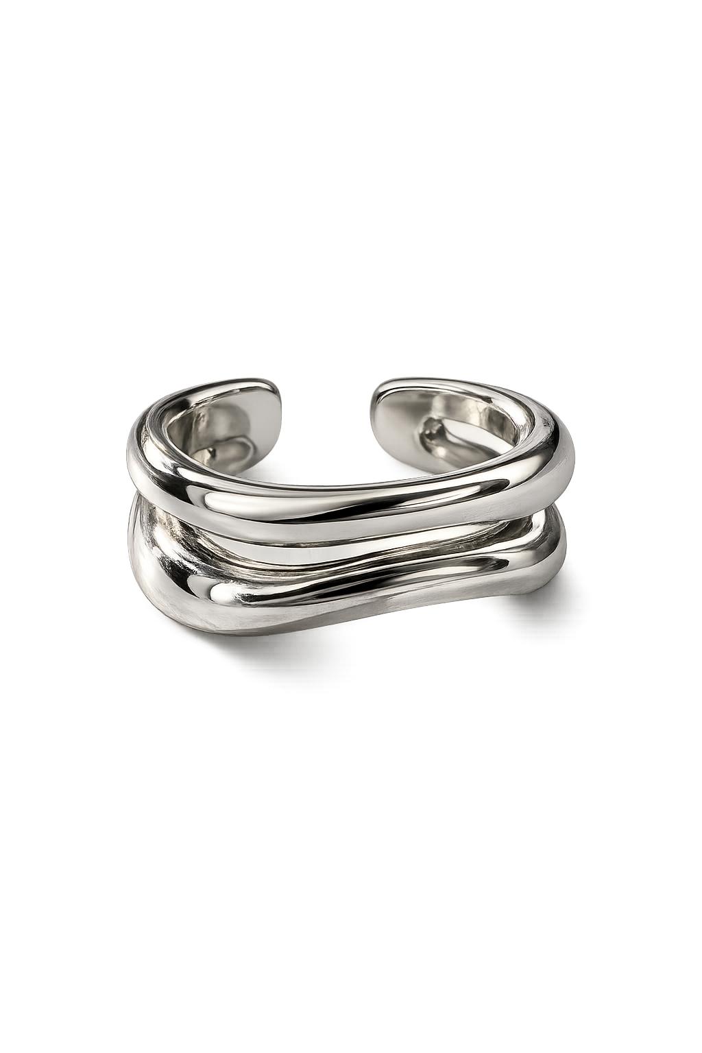 JURÉA Serein Ring crafted from premium 925 sterling silver with a rhodium finish and a flowing layered design.