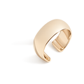 A polished gold-toned open cuff ring, photographed on a clean white background.