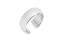 A polished silver-toned open cuff ring, also known as a band ring, shown on a clean white background.
