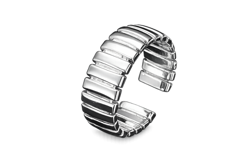 JURÉA Cadence Ear Cuff crafted from premium 925 sterling silver with a rhodium finish in a structured layered design.